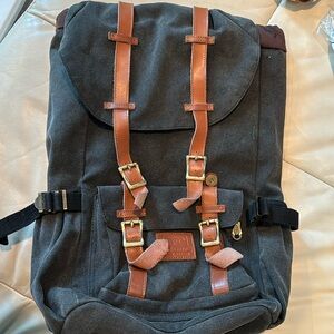 Auger Canvas Backpack Gray Travel Shoulder Bag School Adjustable